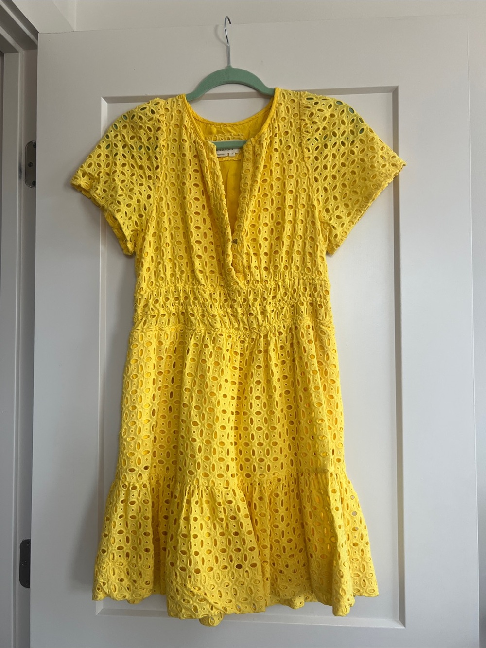 Anthropologie yellow eyelet somerset dress small